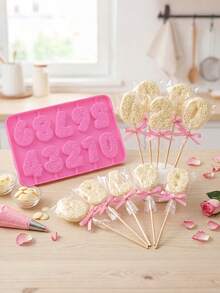 Complete 0-9 Rose Pattern Number Lollipop Silicone Mold 2 Pieces Set, 3D Vintage Carved Birthday Number Chocolate Mold With Dropper, Birthday Number Candy Silicone Baking Pan, Suitable For Birthday Cake Number Toppers, Holiday Celebration Parties, Anniversary Chocolate, Handmade Number Aromatherapy Candles, Cold Process Number Handmade Soap - Multicolor - View 7