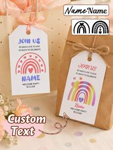 Custom Rainbow Gift Tags, Personalized Name & Date Favor Labels, Cute Party Decoration, Customized Text Greeting Cards, Customizable Wedding Birthday Gift Tags, Bridal Shower And Anniversary Keepsake, Holiday Gift Wrapping Decor - Style B - View 1