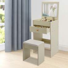 Compact Vanity Table With Mirror And Matching Stool, Dressing Table With Multiple Compartments, Space-Saving Makeup Desk For Bedroom And Apartment - 白色 - 查看 4