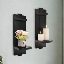 Yorkmills Sconces Set Of 2, Large Rustic Candle Holder, Home Decor - Black Wall Art, Floating Candle Sconce Shelf For Living Room, Dining Room - ColorA - View 3