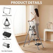 Rigogo 3/4-Step Folding Step Stool Stainless Steel, Anti-Slip Portable Ladder With 150kg Load Capacity, Space-Saving For Kitchen Garage & DIY - 4-step - View 2