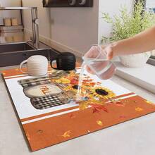 (Hot !!) 1PC Thanksgiving Floral Pattern, 2D Flat Stove Protector Mat And Non-Slip Heat-Resistant Rubber Stove Cover Mat Suitable For Induction Cooktop, Glass Stove And Multi-Function Anti-Scratch Mat, Also Best Choice For Oven, Washing Machine, Dryer And Kitchen Decor. - Multicolor - View 5