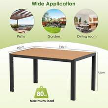 Rectangular Garden Table Made Of Aluminum And WPC, Weatherproof Dining Table For Garden And Patio, Modern Outdoor Table For 6 People, 140x90x75 Cm - 黑色腿+柚木色 - 查看 3