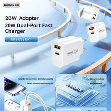 مجموعة شاحن REMAX 20W A+C + كابل بيانات C-L RP-U120 - أبيض - مشاهدة 4