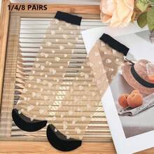 1/4/8 Pairs Women's Thin Mesh Socks, Summer Sheer Silky Lace Short Socks, Cute Knee-High Socks, Also Suitable For Autumn Wear - Multicolor - View 9
