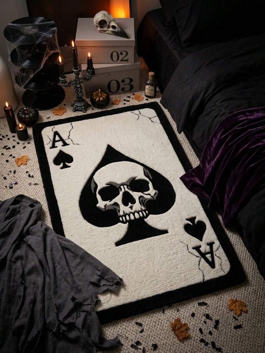 1件萬聖節黑桃骷髏撲克牌地墊,裝飾地毯,客廳地毯,臥室地毯,萬聖節地毯 - 彩色 - 查看 1
