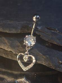 1pc Charming Style Stainless Steel Chain Nested Heart Paved Zirconia Dangle Piercing Jewelry For Women Daily Wear Gift Festival - Multicolor - View 4