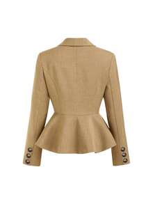 Women's Fashion Lapel Double-Button Blazer, Flared Hem, Short Woven Fabric, Suitable For Autumn And All Seasons - Khaki - View 7