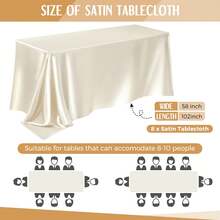 102 X 58 Inch Satin Tablecloth, Rectangular Bed Skirt, Silky Fabric, Champagne Color Party Tablecloth Suitable For Rectangular Dining Tables, Parties, Holidays, Weddings (Ivory White) - Beige - View 7