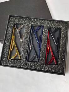 10pcs Men's Tie Clips, Silver & Black Tie Bars, Suitable For Regular Ties, Classic Tie Buckles, For Wedding, Meeting, Business, With Gift Box - Multicolor - View 12