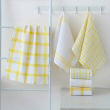 3/6 piezas/Set, Toallas de cocina absorbentes a cuadros multicolor (14.9 pulgadas X 25.2 pulgadas), suaves reutilizables y lavables, esencial para la limpieza del hogar, accesorio de cocina - Amarillo - Ver 3
