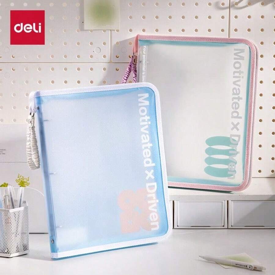 Zipper Loose Leaf File Bag With 3 Ring , Soft PVC Binder, Single Piece Or With Colorful Pockets Set - Large Capacity Cute Folder For School, Office & Home Use - Sets - View 1