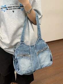 Dedoo Hobo Shoulder Bag, Multi-Zipper Pockets Adjustable Strap Casual Handbag, Suitable For Daily Use, Large Capacity, Campus Backpack, University Campus - Multicolor - View 5