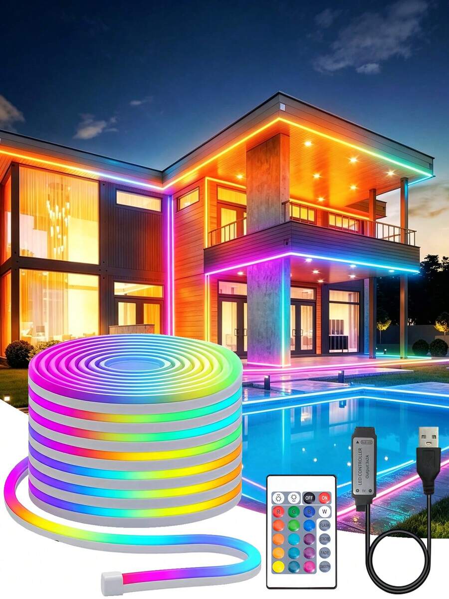 RGB LED 霓虹燈條 附遙控器,USB 供電,多色變色燈光,適合遊戲房與臥室裝飾,可彎曲 5V 霓虹燈 - ACOSH NEON,臥室霓虹燈 - LED燈帶 - 查看 1