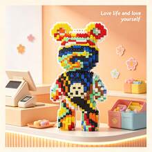 1436pcs Large Shout Bear Building Blocks Set, Creative Interlocking DIY Assembly Toy, Suitable For Adults And Teens, Party Games, Office And Home Decor, Durable Plastic Construction Kit - Blue and White - View 5