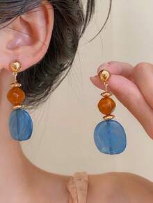 1 Pair Vintage Personalized Resin Marbled Asymmetrical Geometric Round Pendant Stud Earrings - Geometry - View 10
