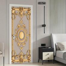 1/2pcs Fashionable 2D Flat Door Wall Decals, Featuring Exquisite Design. These Self-Adhesive And Removable Wall Murals Have Gold Edges. They Embody A Classic Style, Perfect For Modern Door Decor, And Showcase Vibrant Images - A - View 7
