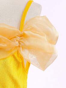 Tween Girls Yellow Spaghetti Strap Organza Elegant Evening Dress Suitable For Prom And Party, Headband Not Included - Yellow - View 8