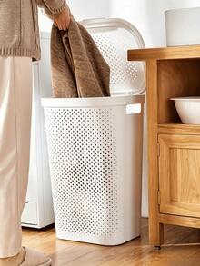 2pcs Tall Plastic Laundry Hampers With Lids, Breathable Grid Clothes Storage Baskets, Sturdy And Durable, Large Capacity Dirty Clothes Storage Bins, Suitable For Bathrooms, Laundry Rooms And Bedrooms - Multicolor - View 3