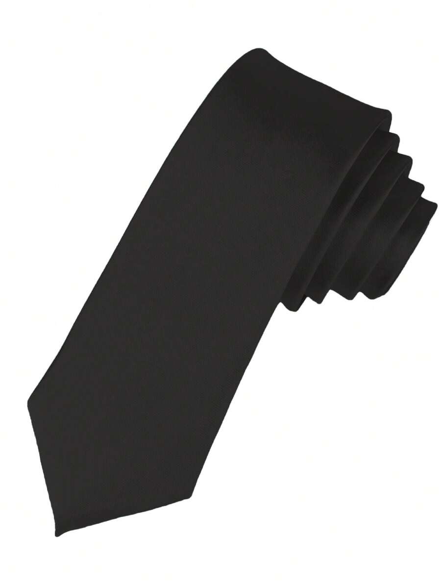 1pc Men's Solid Color Necktie, Business Formal Slim Tie (5cm),Festival,Graduation Gift - Pure Black - View 1