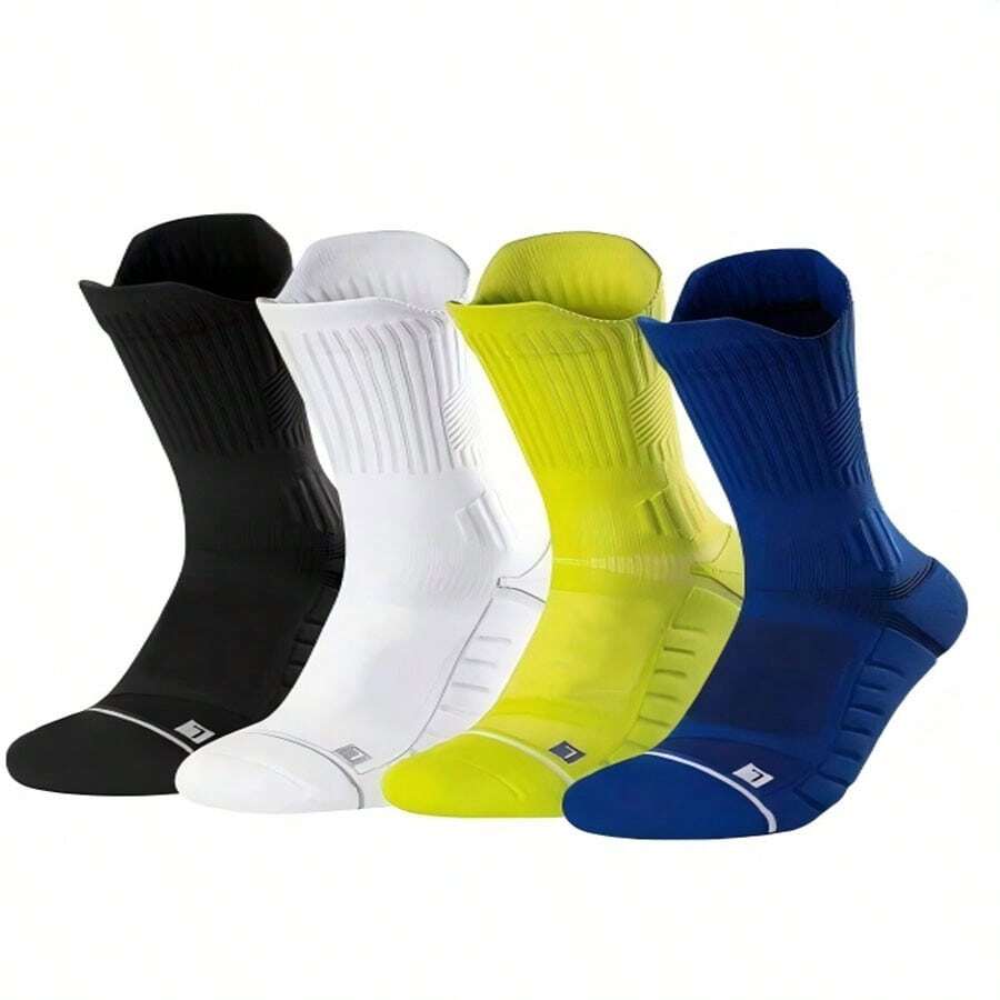 1/2/4 Pairs Sports Socks, Basketball Socks, Running Socks, Terry Sole, Moisture-Wicking And Breathable - Multicolor - View 1