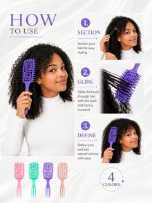 Multi-Color Curly Hair Styling Comb, 2 Spiral Design Curl Definition Detangling Combs, Round Head Pin Comb, Flexible Open Back Design, With 3-Tooth Tail Comb, Suitable For Wet/Dry Hair, Wavy/Curly/Coily/Thick Hair, Daily Parting And Styling - Multicolor - View 5