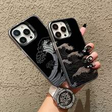 Laser Phone Case For IPhone 16 15 14 Pro Max Plus 13 Mini 12 11 Pro Max Fashion Great Black Wave Shockproof Protective Covers - CH-Black LKHL 1 - 查看 6