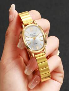 Women's Gift Watch Oval Alloy Band With Roman Numeral Dial Fashion Casual Quartz Wristwatch, Gift For Friends (1pc/Set) Watch Box Not Included - Gold - View 2