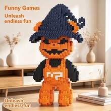 1836pcs Large Halloween Skeleton Bear Building Block Set, Creative Interlocking DIY Assembly Toy, Suitable For Adults And Teens, Party Games, Office And Home Decor, Durable Plastic Construction Kit - Blue and White - View 3