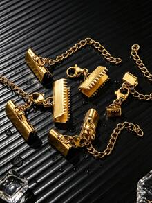 5pcs 18K Gold-Plated Stainless Steel Crimp Beads With Extension Chains And Lobster Clasps For Bracelets And Necklaces-DIY Jewelry Making Supplies - Clip - View 6