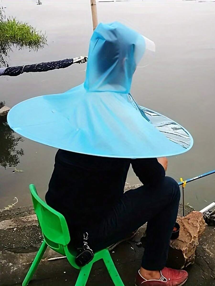 1pc Random Color Foldable Fishing Hat Umbrella, Extra Wide Brim Sun Protection Rain Hat With Neck Guard, Suitable For Fishing, Gardening, Hiking, Camping, Beach, Golf - Multicolor - View 1