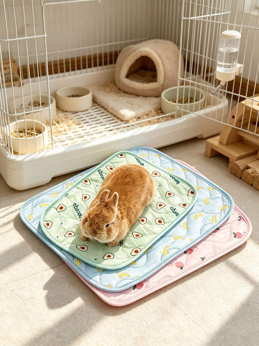 1 pieza Esterilla para mascotas, Cama para conejos, Esterilla de enfriamiento para conejos, Almohadilla de alivio del calor para pequeñas mascotas como hámsteres, conejos, cobayas y otras mascotas pequeñas para todas las estaciones - Multicolor - Ver 1