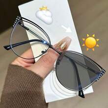 1 pièce Lunettes de mode polyvalentes pour femmes, multifonctionnelles, à strass bicolores, en métal, style œil de chat, changeant de couleur, pour intérieur/extérieur - Or violet/Verres photochromiques - Voir 7