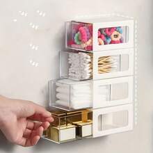 Easy To Install Wall-Mounted Plastic Storage Rack, Storage Box, Suitable For Bathroom And Dorm, No Drilling Required, Can Store Cosmetics, Hairbands And Powder Puffs, Lightweight - Multicolor - View 6