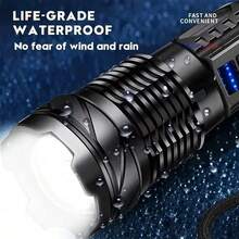 2pcs High Brightness Rechargeable Flashlight Set, Super Bright LED Flashlight, 7 Lighting Modes, Powerful Handheld Flashlight, Suitable For Camping And Family Use In Emergency Situations - Black - View 9