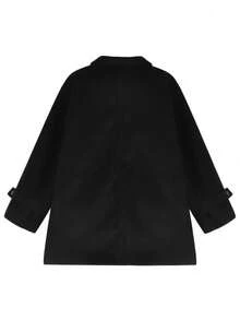 Mantel Wol Premium Kasual Longgar Lengan Panjang dengan Kerah Warna Polos untuk Wanita, Musim Gugur/Dingin - Hitam - View 9
