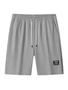 Celana Pendek Waffle Warna Polos untuk Pria, Celana Pendek Kasual dengan Tali Serut di Pinggang, Cocok untuk Perjalanan Luar Ruangan, Mendaki, Latihan di Gym Musim Panas, dan Olahraga. - Grey - View 5