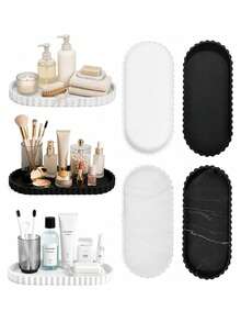 Decorative Oval Silicone Vanity Tray, Waterproof Bathroom Countertop Organizer For Lotion, Perfume, Soap Dispenser And Accessories - Multicolor - View 1
