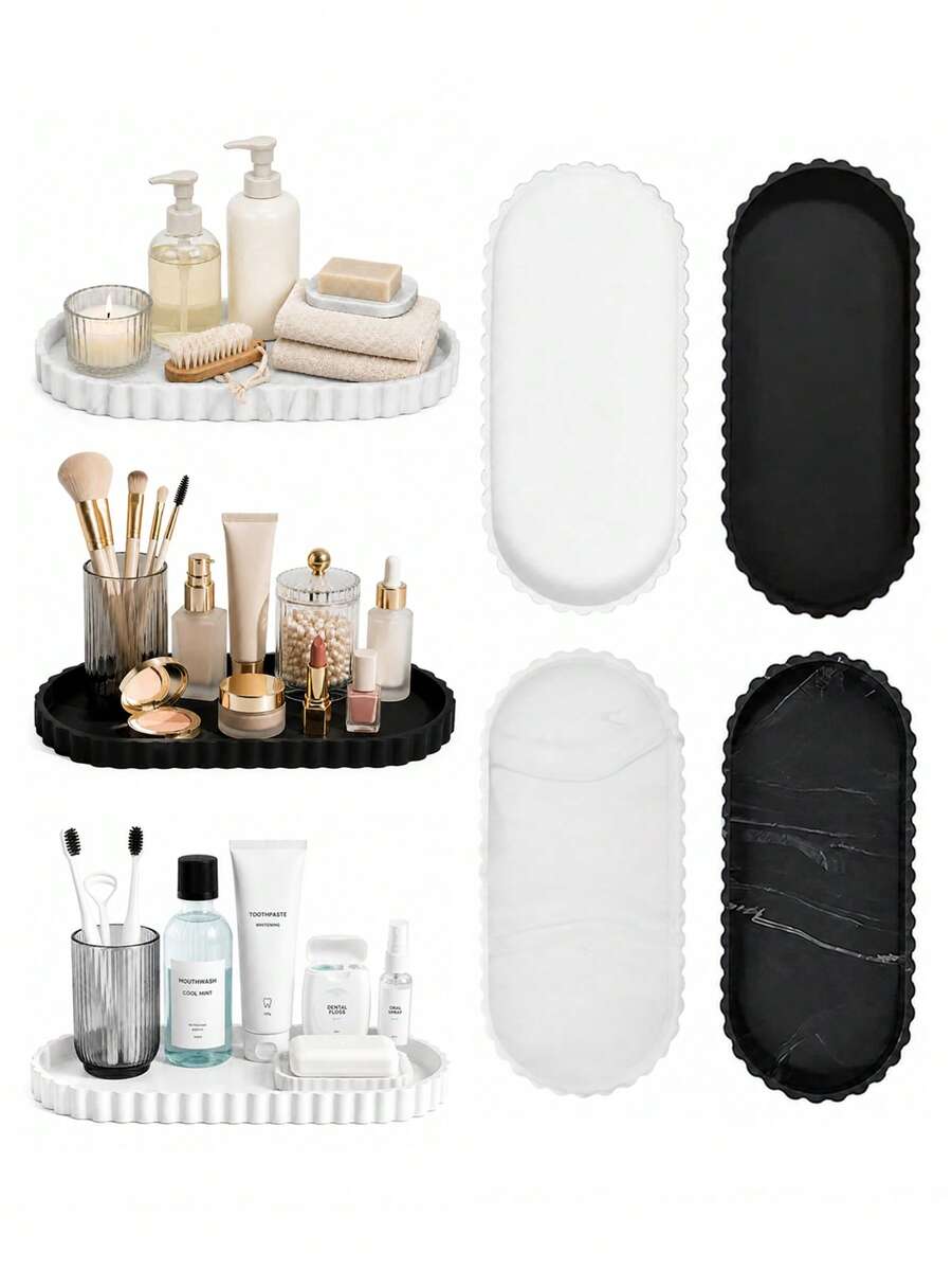 Decorative Oval Silicone Vanity Tray, Waterproof Bathroom Countertop Organizer For Lotion, Perfume, Soap Dispenser And Accessories - Multicolor - View 1