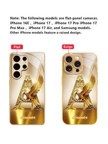 1pc Customizable Luxury Gold Eagle Letter Pattern Phone Case, Tempered Glass + TPU Soft Edge Material, Suitable For Samsung S26Ultra/S25Plus/S24 Series And Apple 17ProMax/16ProMax/15Pro/14Plus/13Pro/12ProMax/11/XsMax/8/7/6Plus, Can Be Used As Birthday Gift, Gift For Girlfriend/Boyfriend Or Self-Use - Gold - View 9