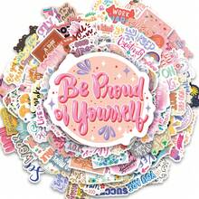 TOOUEE 100pcs/Pack Pink Inspirational English Phrases Stickers ,Encouraging Positive Phrase Text Design Stickers For Water Bottle Scrapbook Guitar Laptop Computer Phone Case, Reward Stickers For Teens Students Teachers Planners Employees Birthday - Multicolor - View 13