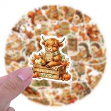 50PCS Cozy Autumn Woodland Animals Reading Stickers For Water Bottles Phone Case Laptops Gifts Stickers - Burnt Orange - View 4