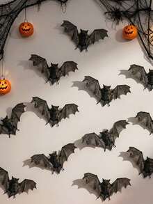 6pcs Halloween 3D Bat Wall Stickers, Realistic Flying Bat Wing Design Wall Decals, Vintage Gothic Horror Style Wall Decor, Removable Bat Decorations, Suitable For Home Walls, Windows, Doors, Halloween Party Background Decoration, Haunted House Decoration - A - View 3