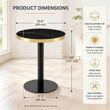 Modern Round Side Table With A Gold Stainless Steel Frame And Marble-Look Top For The Living Room, Luxury Side Table With A Sturdy Base. - 黑色+MDF+金屬 - 查看 11