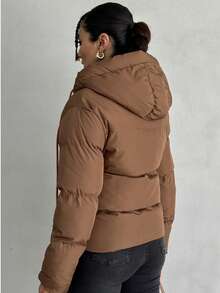 Women's Oversized Faux Leather Zip-Up Jacket Drop Shoulder Belted Bomber Coat Black - Brown - View 5