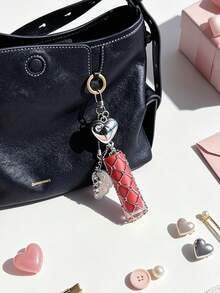 Y2K Style Lipstick Holder Charm Decor, Gyaru Style Heavy Metal Angel Wings Heart Shaped Lipstick Holder Charm, Suitable For Backpacks, Keychains And Other Accessories, Mesh Lipstick Charm - Multicolor - View 11