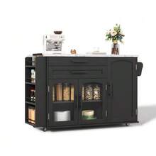 Mobile Kitchen Island With Foldable Worktop, Kitchen Trolley, 5 Wheels, Multiple Storage Options, Spice Rack, Cutlery Drawer, 120 X 45 (70) X 90 Cm - 黑色 - 查看 1