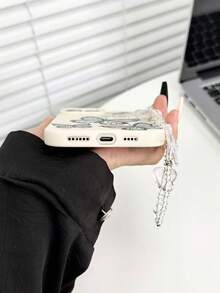 1pc White Lychee Texture Matte Minimalist Butterfly Painted Anti-Fall Phone Protective Case With Phone Lanyard Compatible With IPhone 17pro/17Air/17/17promax/16/11/16pro/16plus/16promax/16e/15Promax/13/14/12/XS/XR/7G/8P, Anti-Fall Phone Protective Case - Multicolor - View 5