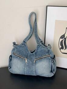 Dedoo Hobo Shoulder Bag, Multi-Zipper Pockets Adjustable Strap Casual Handbag, Suitable For Daily Use, Large Capacity, Campus Backpack, University Campus - Multicolor - View 8