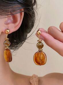 1 Pair Vintage Personalized Resin Marbled Asymmetrical Geometric Round Pendant Stud Earrings - Geometry - View 9